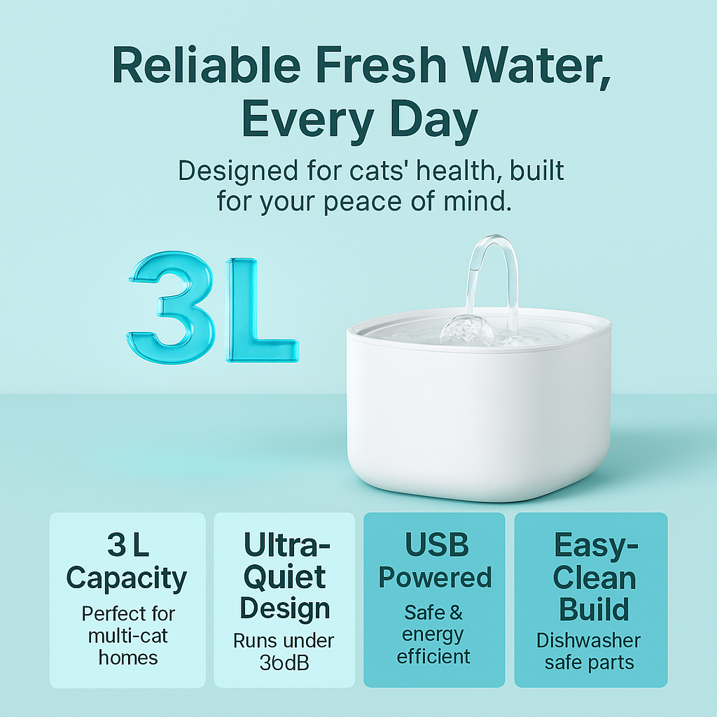 Nualey 3L Cat Water Fountain – Quiet, Filtered, Fresh Water Anytime